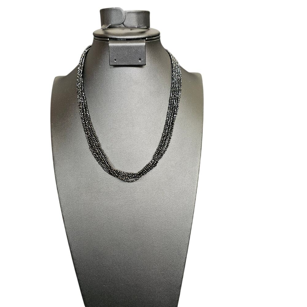 Black Spinel Multi-Strand Beaded Necklace Rhodium Over Sterling Silver 90 CTW